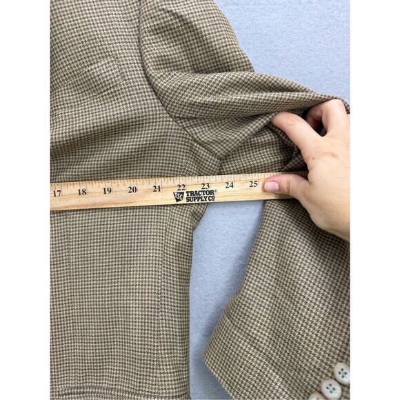 Oscar De La Renta Mens Tan Houndstooth Silk Wool Sport Coat Blazer Jacket Size 4 - Picture 6 of 10